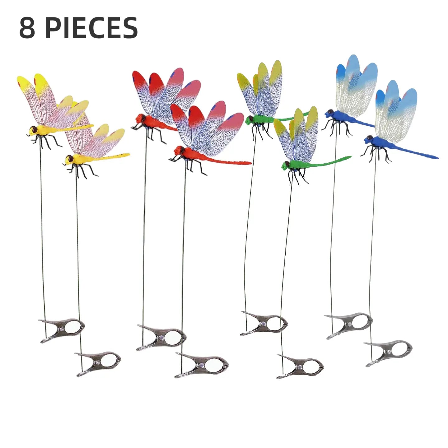 4/8/12pcs 3D Realistic Artificial Dragonfly Bug Repellent Clips - Vibrant Colors, Durable Plastic, No Batteries Needed, Multi-Use for Hats, Garden Stakes & Patio Decor, 4 Colors (Green/Blue/Red/Yellow)Metal Clip Mosquito Repellent Hat Clip
