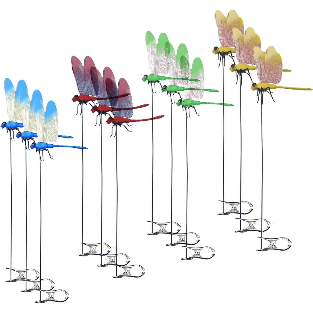 4/8/12pcs 3D Realistic Artificial Dragonfly Bug Repellent Clips - Vibrant Colors, Durable Plastic, No Batteries Needed, Multi-Use for Hats, Garden Stakes & Patio Decor, 4 Colors (Green/Blue/Red/Yellow)Metal Clip Mosquito Repellent Hat Clip