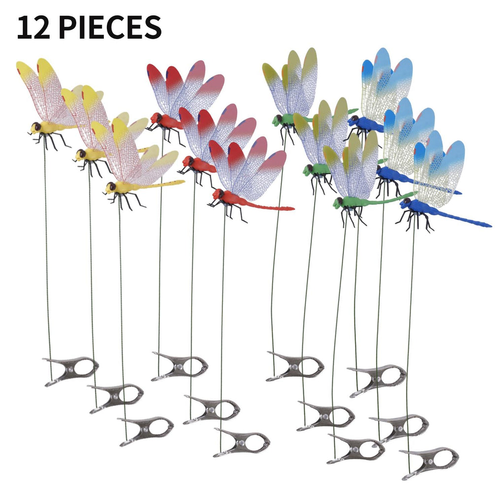 4/8/12pcs 3D Realistic Artificial Dragonfly Bug Repellent Clips - Vibrant Colors, Durable Plastic, No Batteries Needed, Multi-Use for Hats, Garden Stakes & Patio Decor, 4 Colors (Green/Blue/Red/Yellow)Metal Clip Mosquito Repellent Hat Clip
