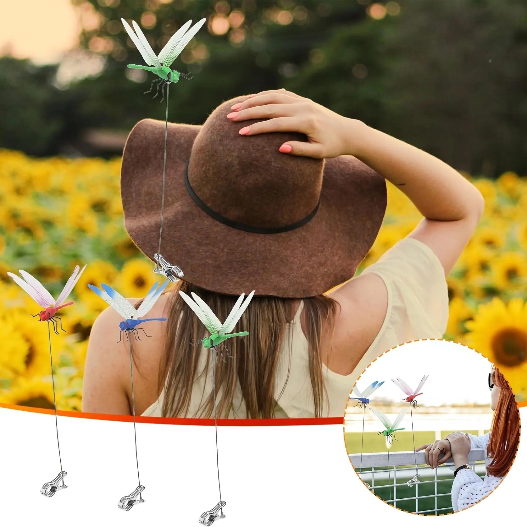4/8/12pcs 3D Realistic Artificial Dragonfly Bug Repellent Clips - Vibrant Colors, Durable Plastic, No Batteries Needed, Multi-Use for Hats, Garden Stakes & Patio Decor, 4 Colors (Green/Blue/Red/Yellow)Metal Clip Mosquito Repellent Hat Clip