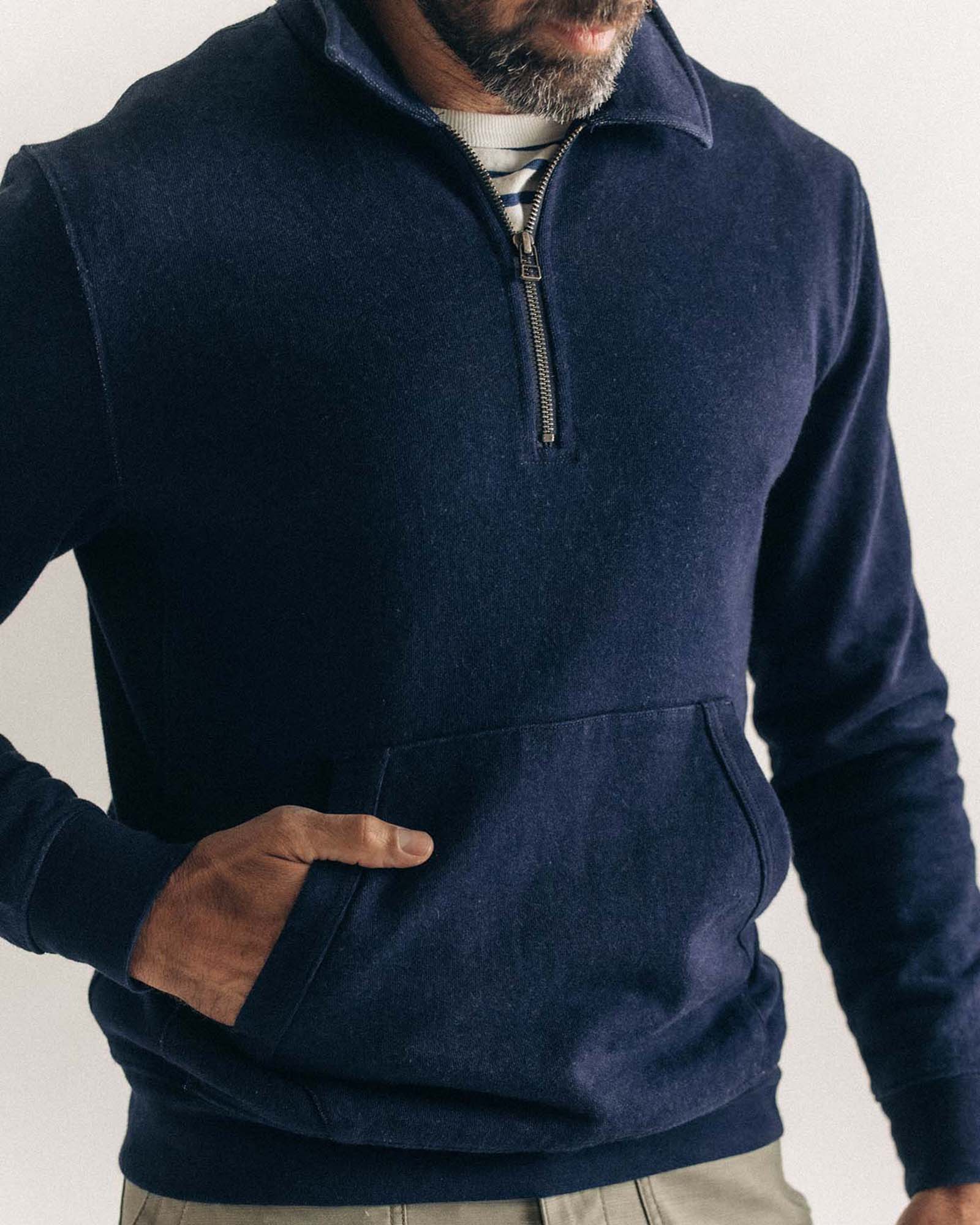 The Apres Quarter Zip in Rinsed Indigo Terry