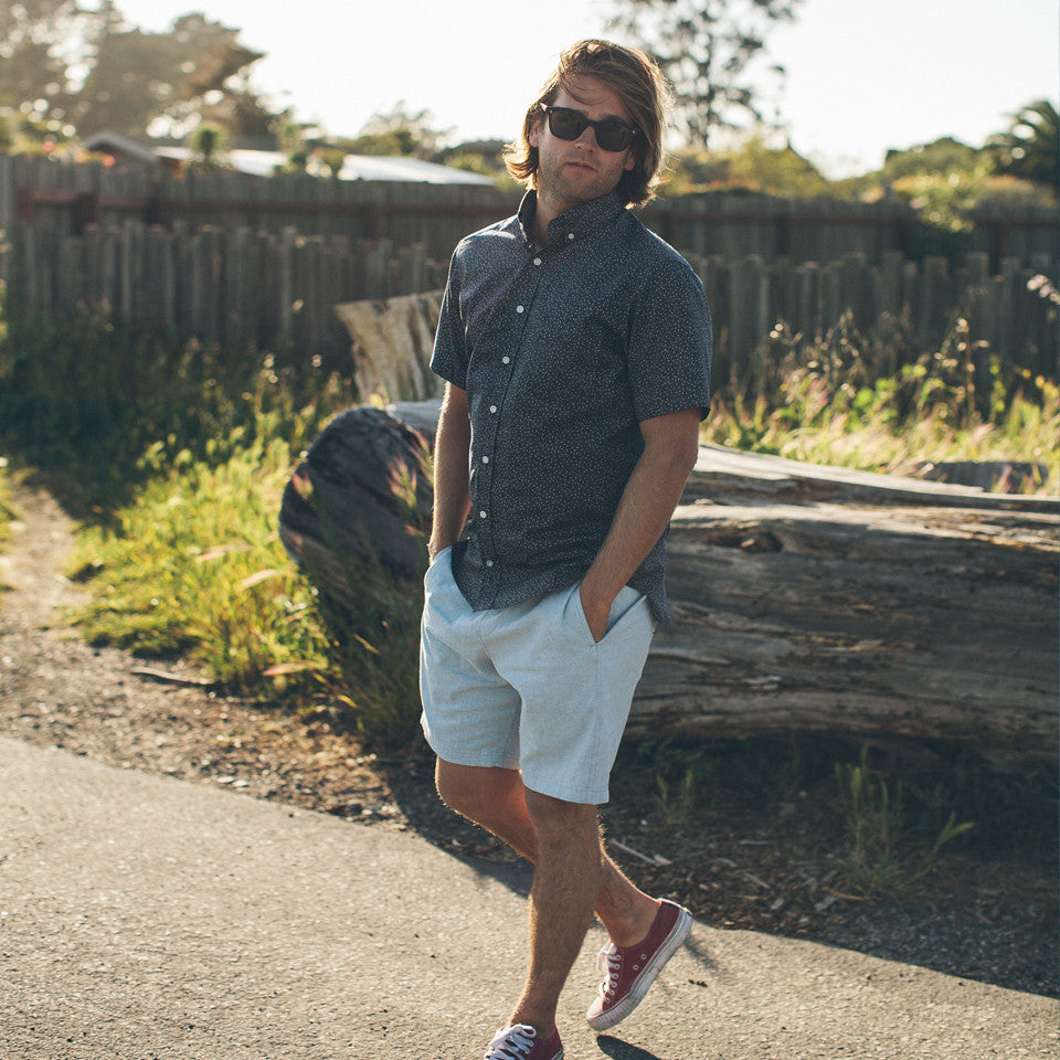 Sun Bleached Indigo Linen and Cotton Leisure Shorts