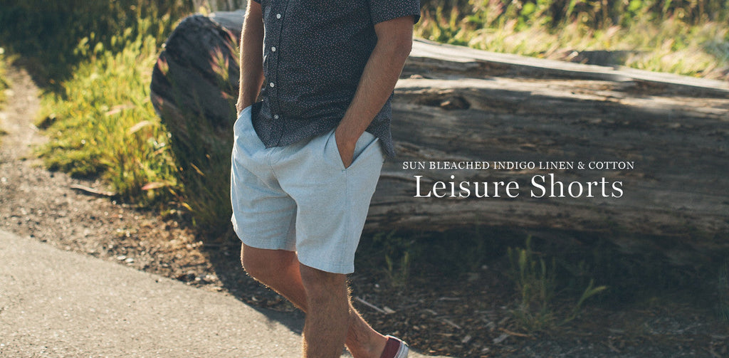 Sun Bleached Indigo Linen and Cotton Leisure Shorts