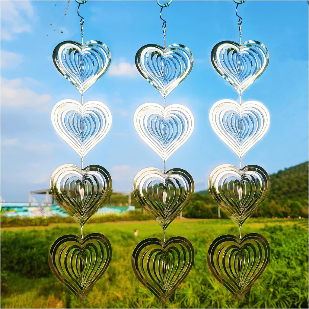 Heart-shaped 3D Rotating Reflective Wind Chime (heart to heart)