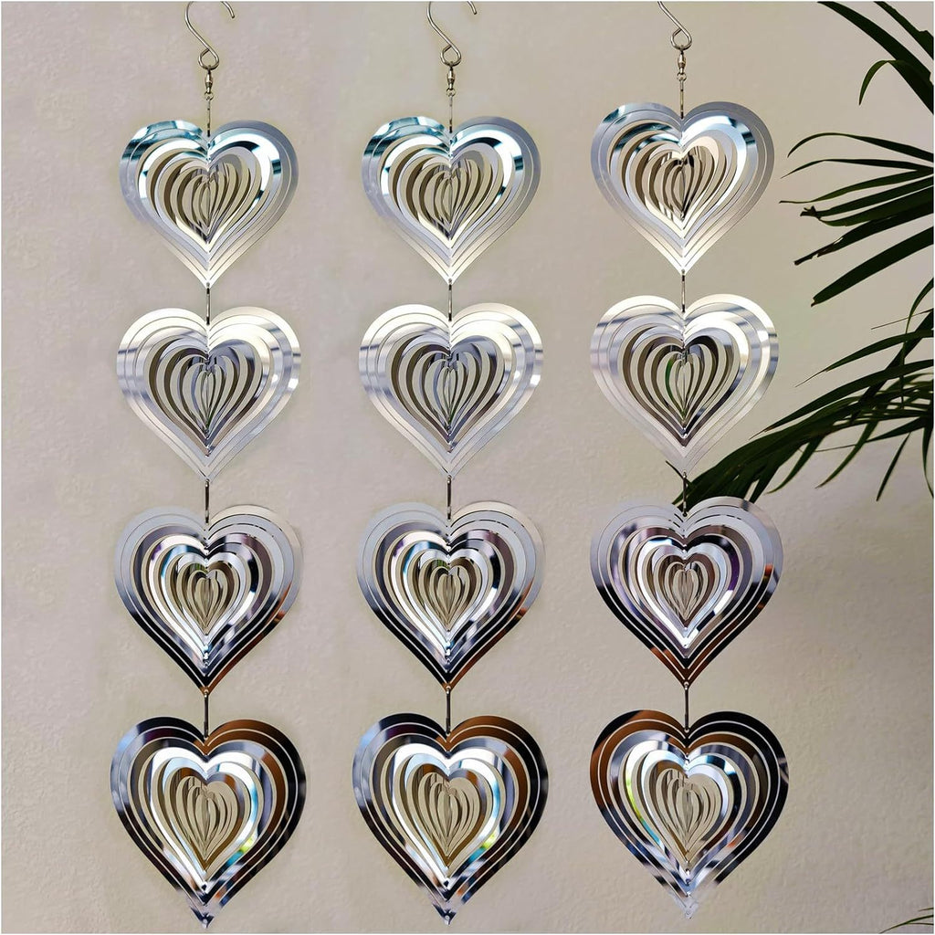 Heart-shaped 3D Rotating Reflective Wind Chime (heart to heart)