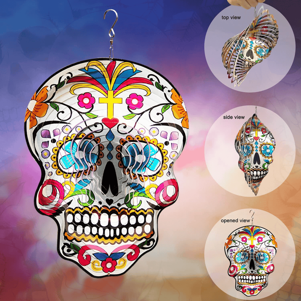 Colorful Skull 3D Rotating Reflective Wind Chime