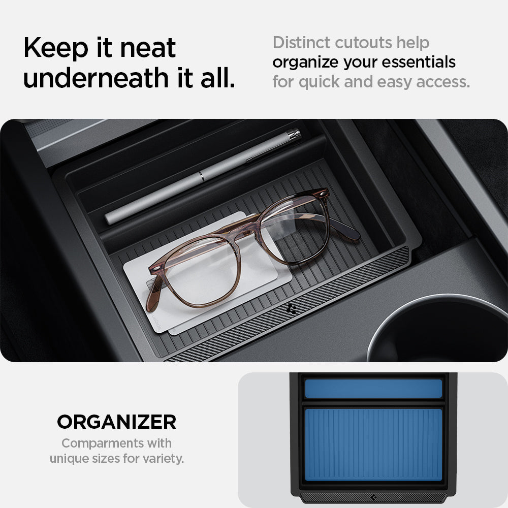 Tesla Series - Sliding Center Console Organizer Upper Tray | 2-Section