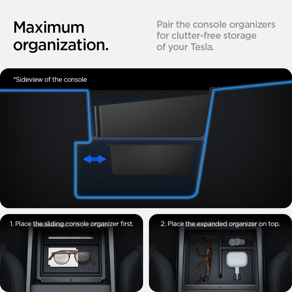 Tesla Series - Non-Slide Center Console Organizer | 3-Section