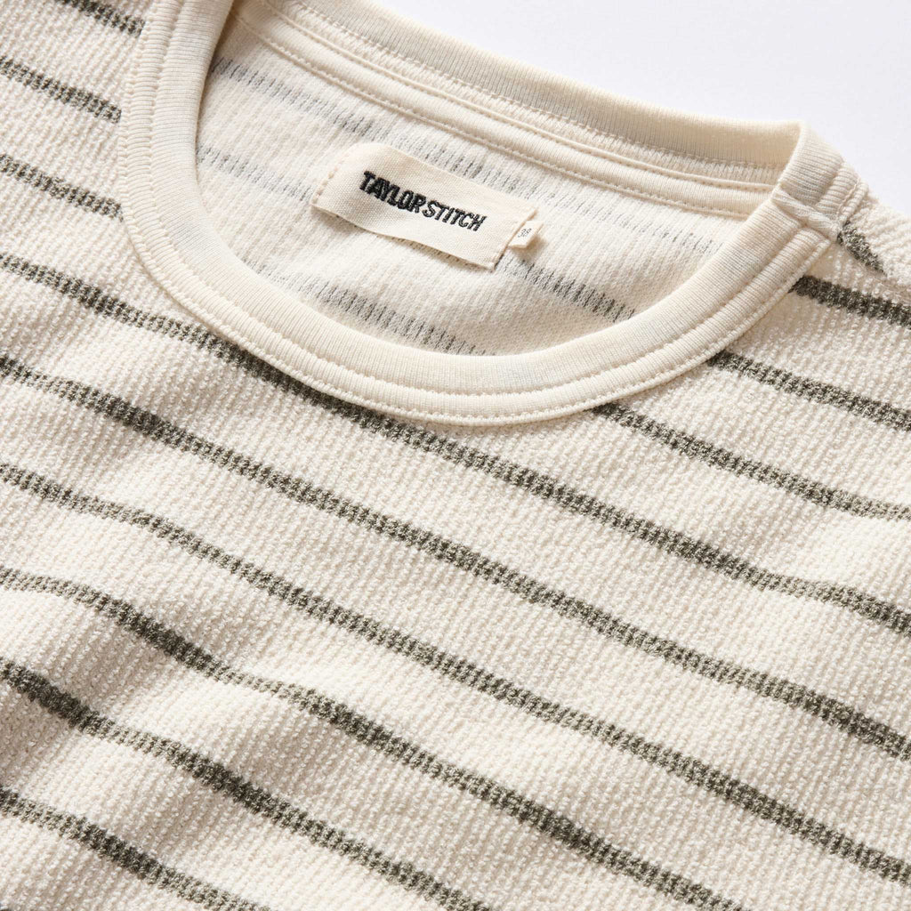 The Adams Crew in Cilantro Stripe Reverse Terry