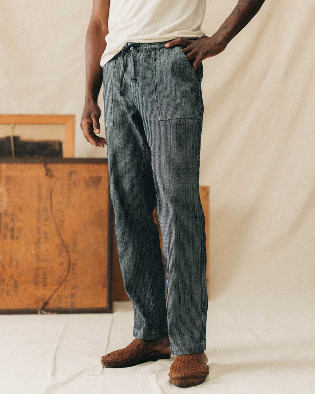 The Breakwater Pant in Rinsed Indigo Stripe