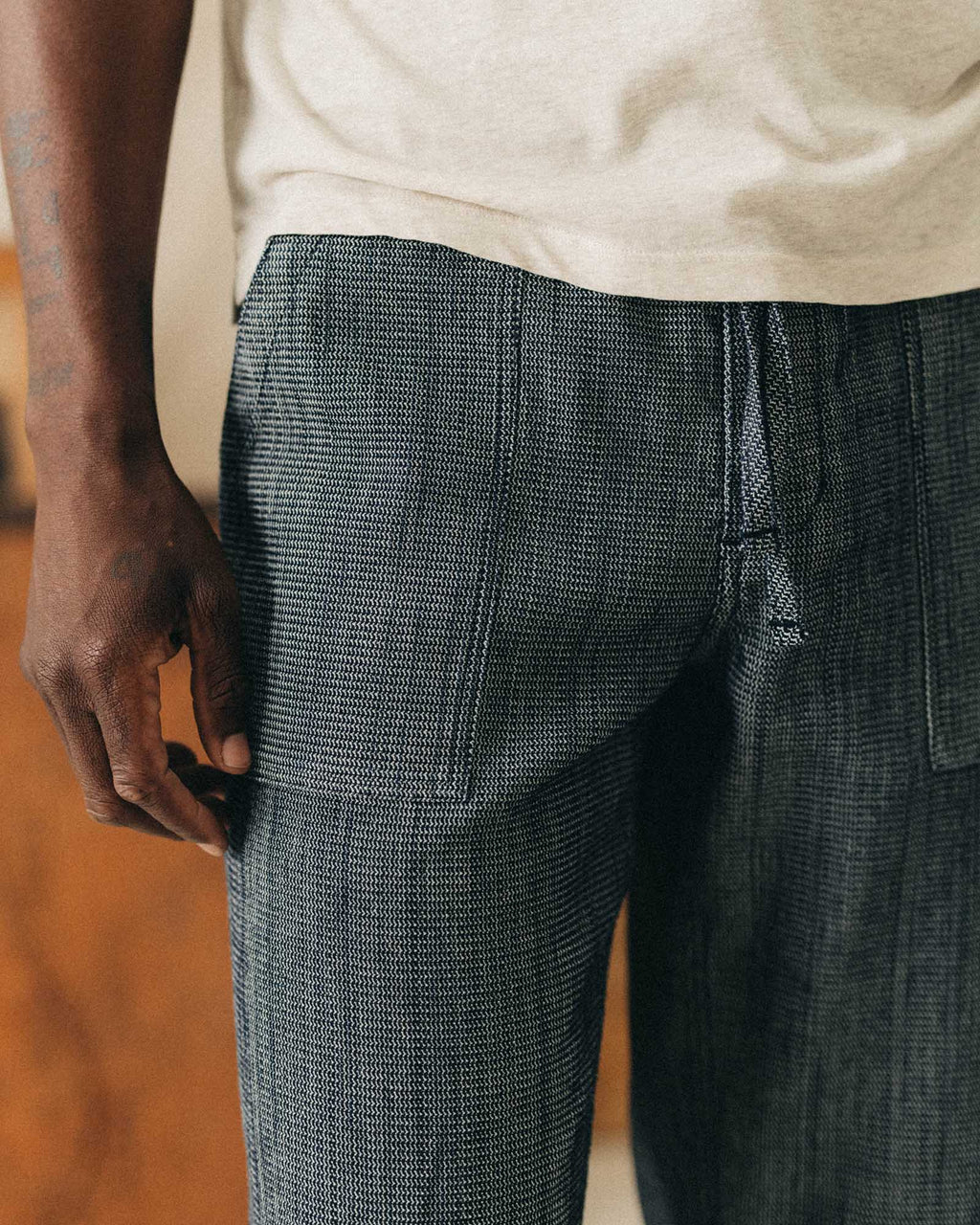 The Breakwater Pant in Rinsed Indigo Stripe
