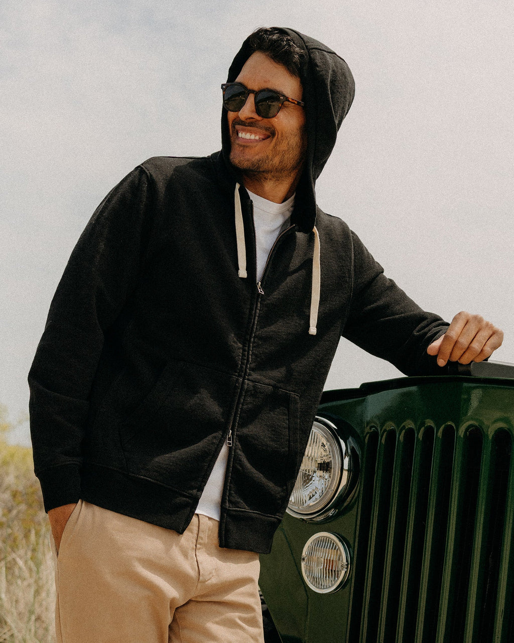 The Apres Zip Hoodie in Black Indigo Terry