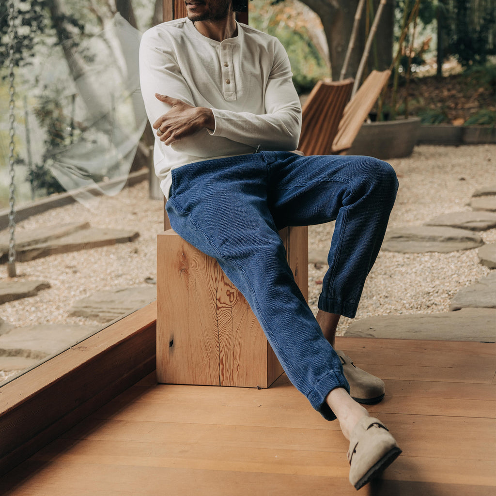 The Apres Pant in Indigo Waffle