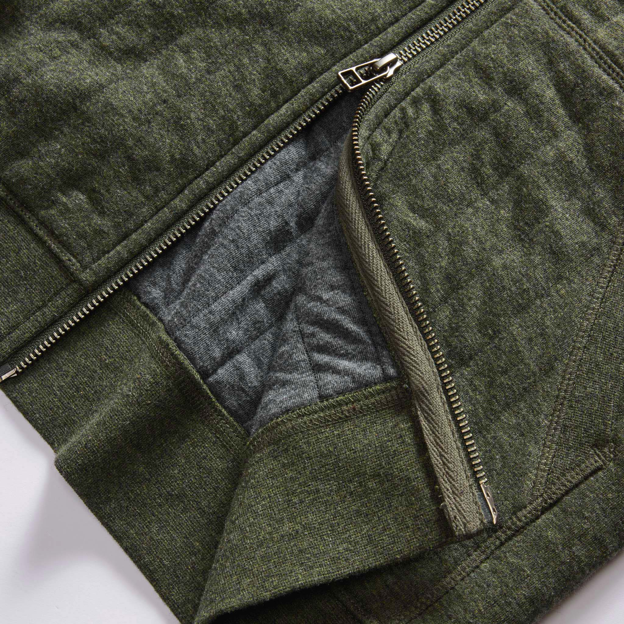 The Apres Zip Hoodie in Fatigue Olive Quilted Jersey