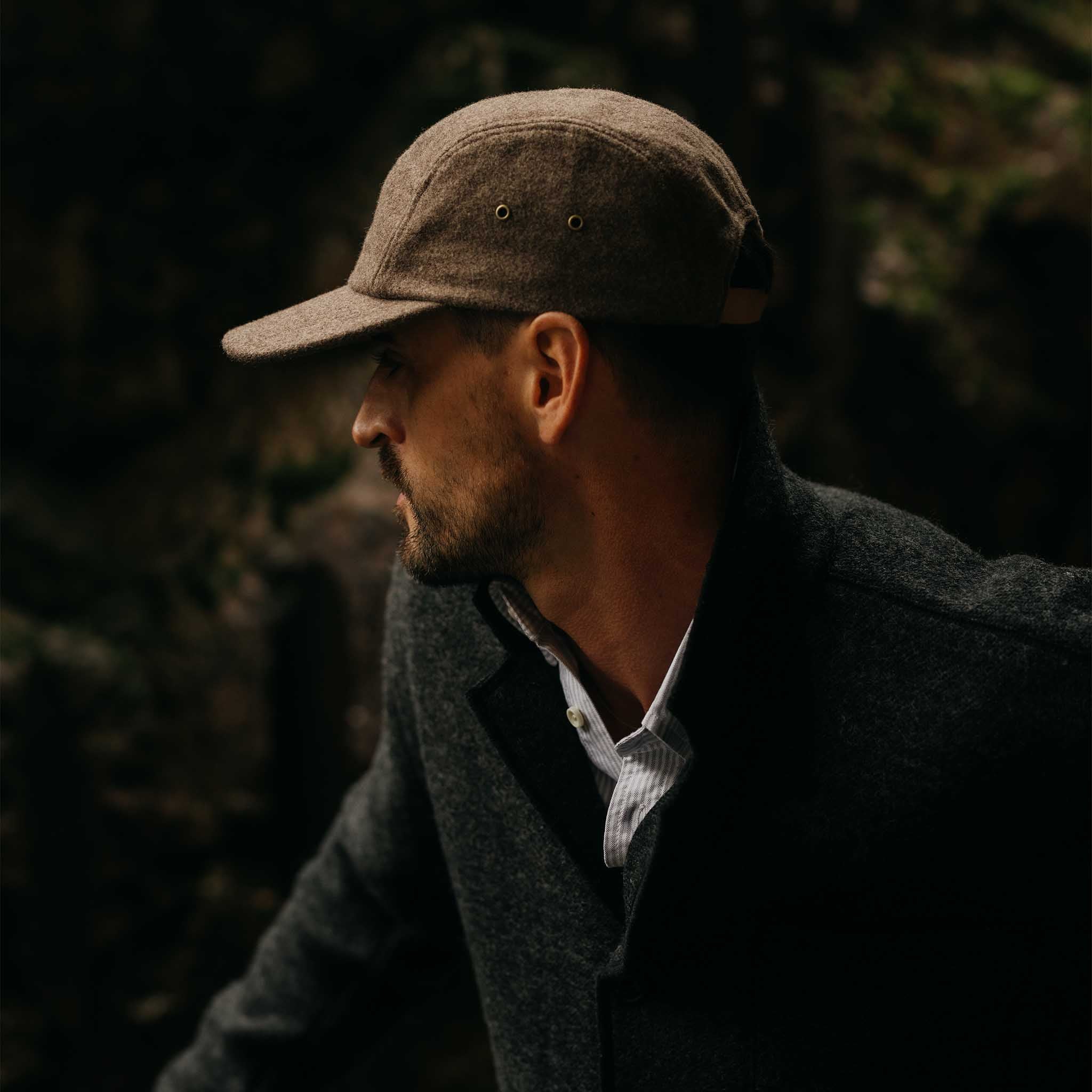 The 5-Panel Cap in Heather Sable Wool Blend