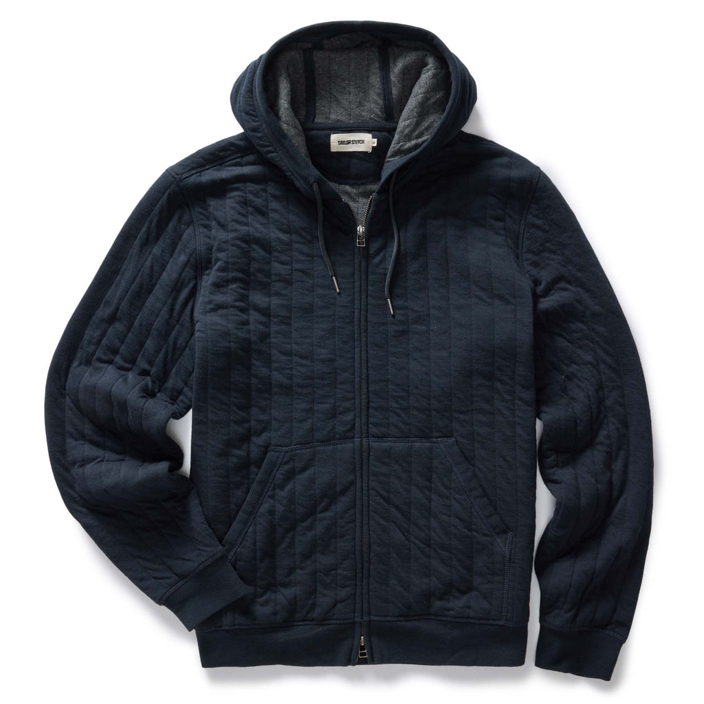 The Apres Zip Hoodie in Heather Midnight Quilted Jersey