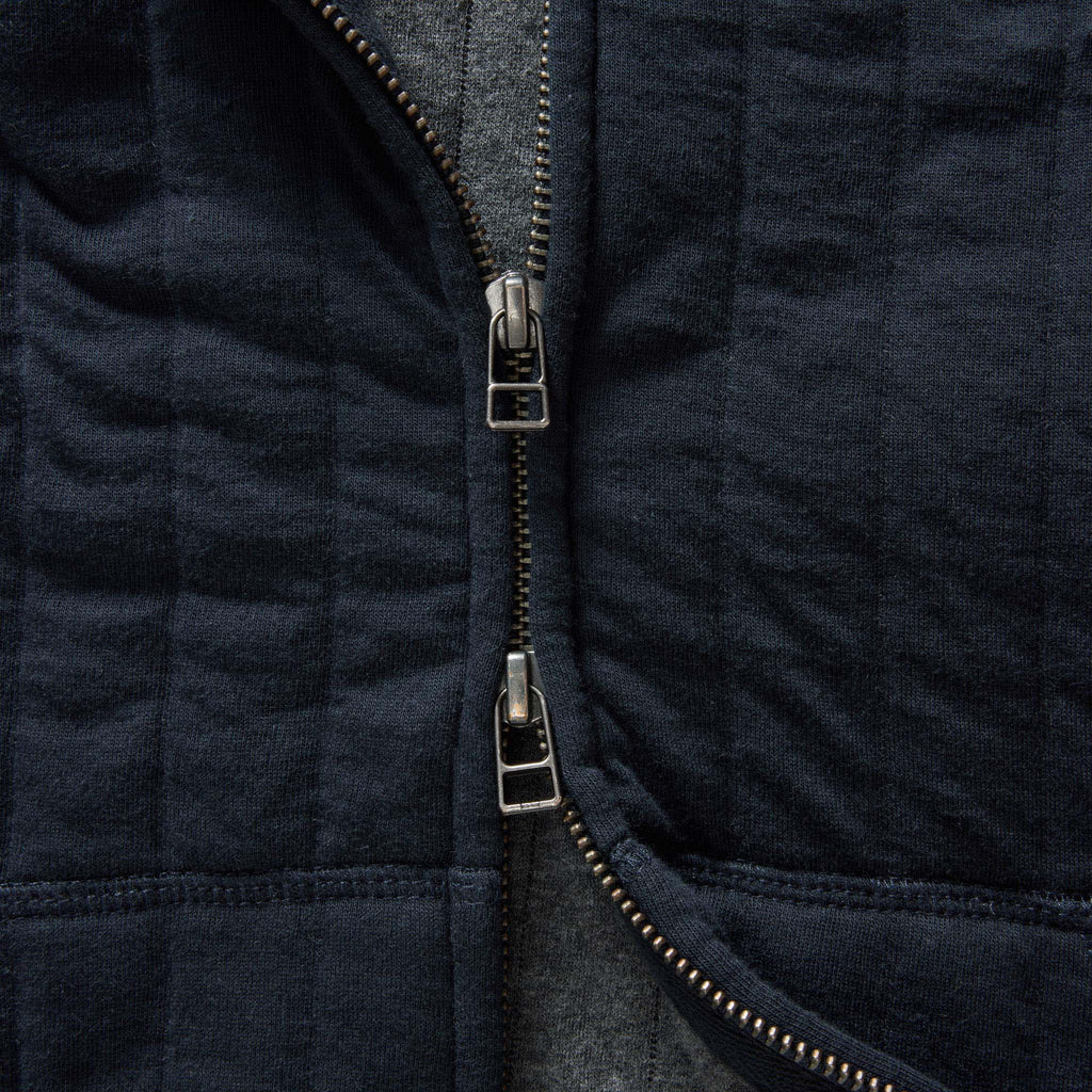 The Apres Zip Hoodie in Heather Midnight Quilted Jersey